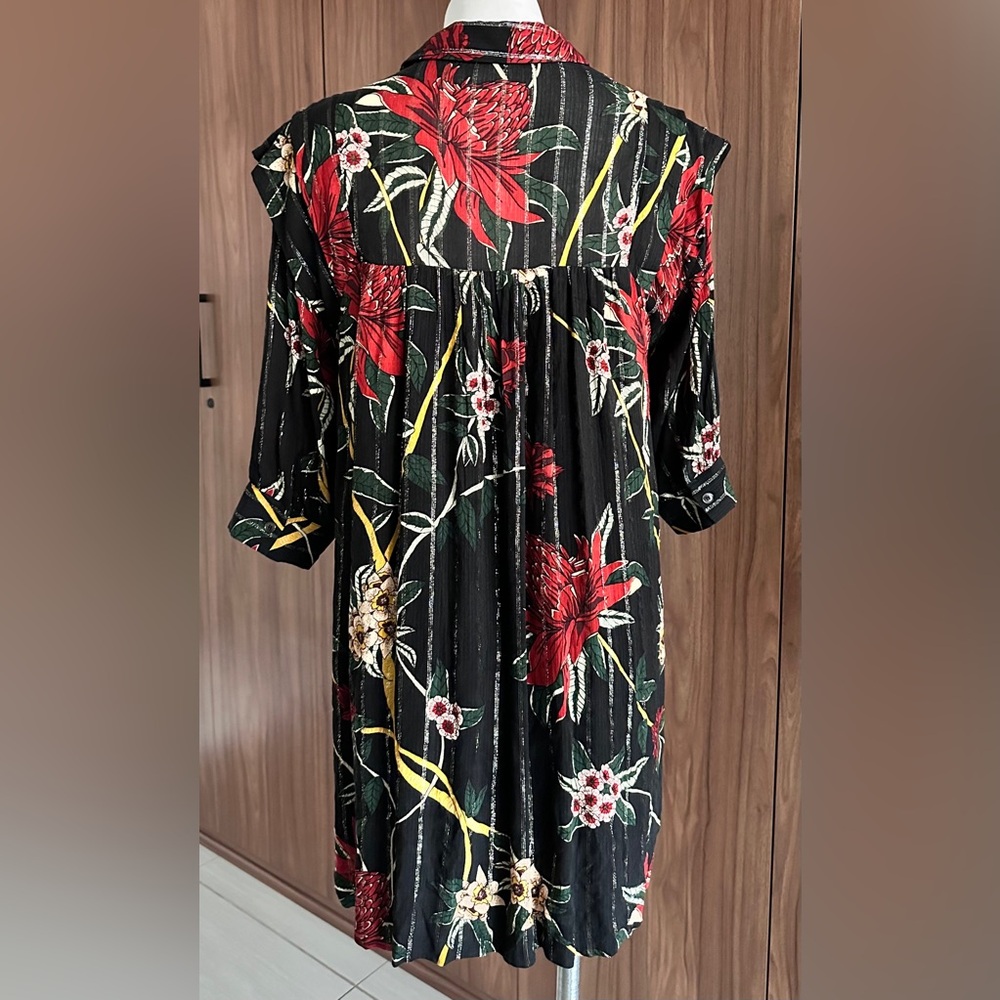 ba&sh Paprika Dress floral print Noir black mini popover swing shirtdress Size 1 - Picture 4 of 15
